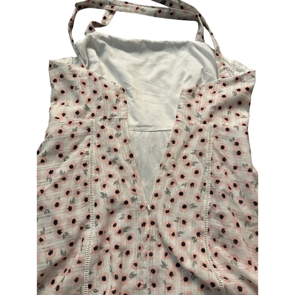 Hutch White Pink Floral Belle Dress Cotton Midi Square Neck Cross Back Size 8 - Picture 7 of 11